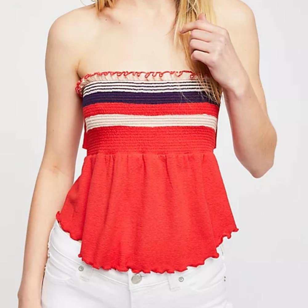 Free People Free To Be Striped Ruffle Edge Hem Stretchy Boho Tube Top